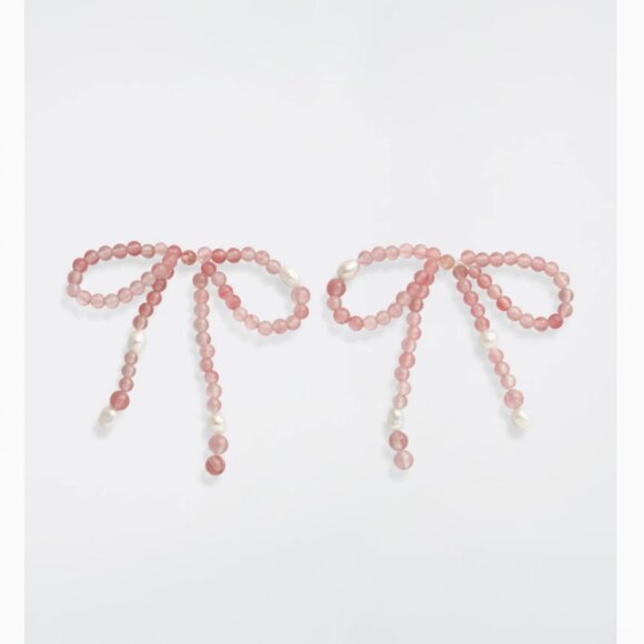 COS Quartz Beaded Bow Earrings Light Pink Blush - Picture 1 of 3